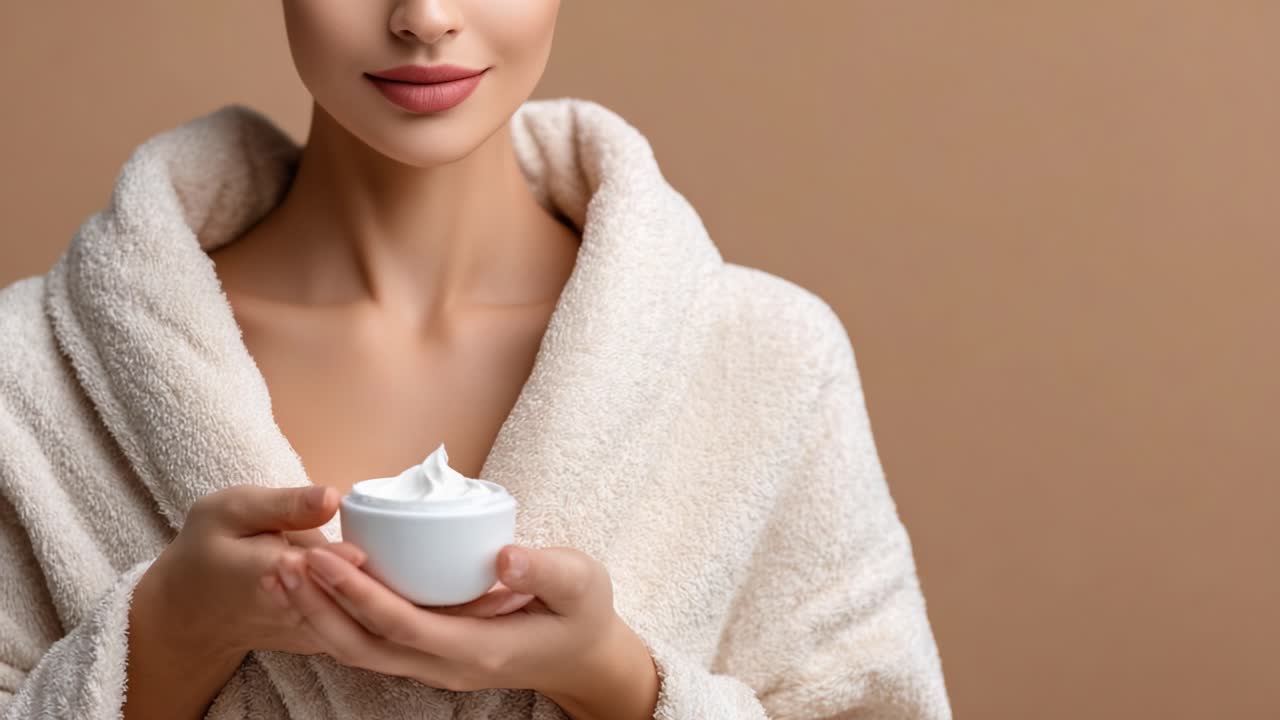 A Wellness Enthusiast Holding a Luxurious Cream in a Cozy Robe, Embodying Self-Care and Pampering in a Serene Atmosphere