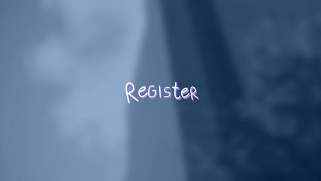 animation of register text with lines over out of focus cityscape