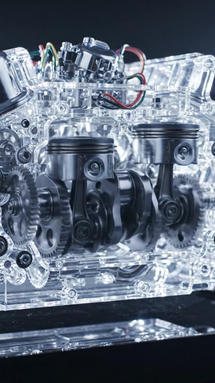 An In-Depth Look at a Transparent Engine Model, Showcasing its Intricate Components and Mechanical Design in a Captivating Display of Engineering Mastery