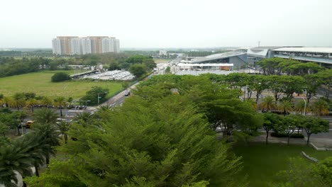 chiayi hsr station - modern railway station in taibao city, chiayi, taiwan. aerial ascend