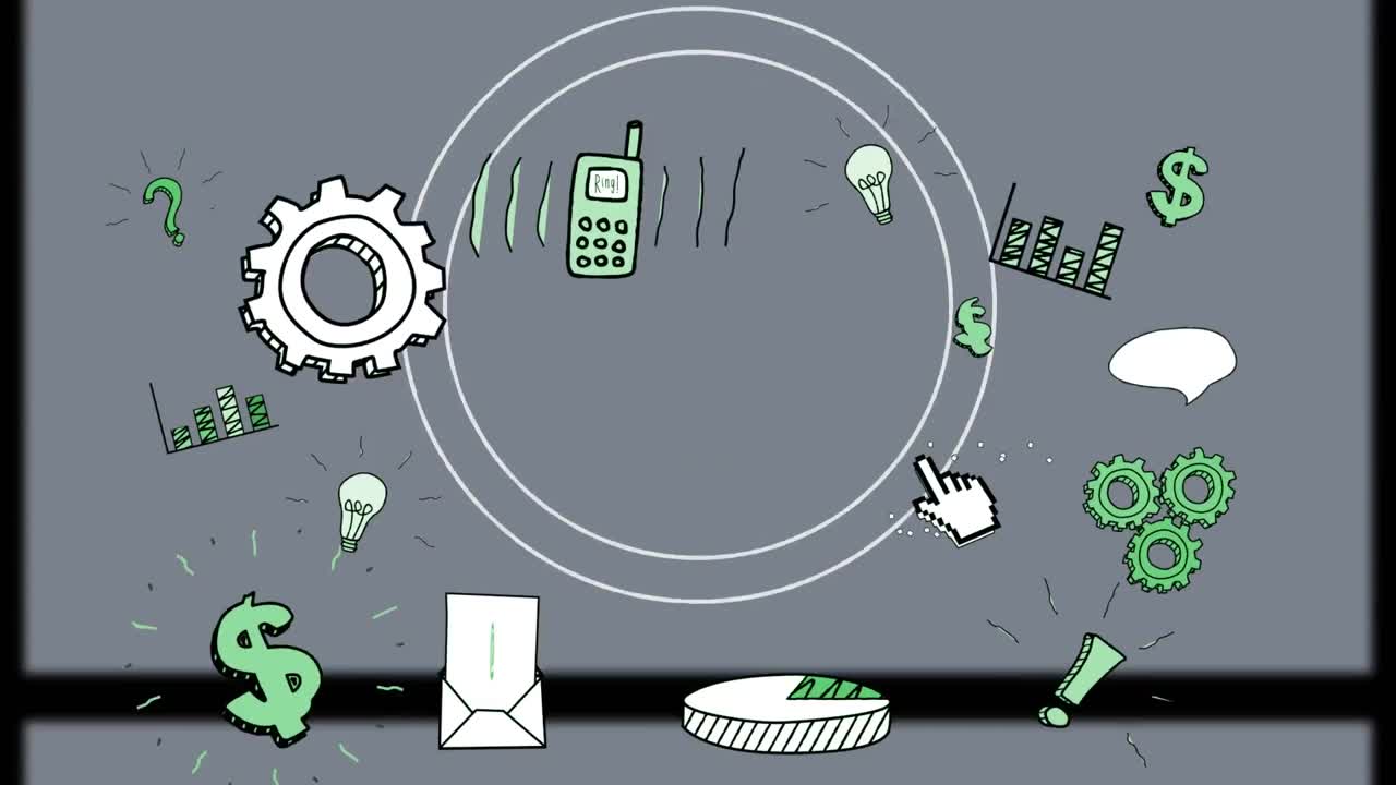 회색 배경에 있는 원 위에 있는 디지털 아이콘의 애니메이션