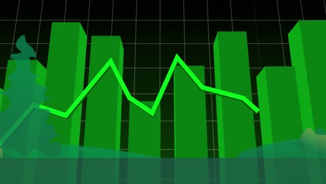 animación del procesamiento de datos y línea verde sobre abetos