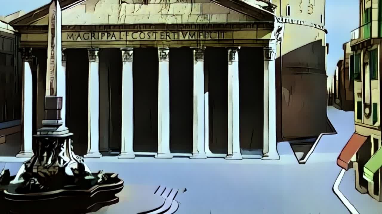 유명한 팬테온의 현재와 과거 이탈리아의 로마의 로마 사원, 만화 애니메이션