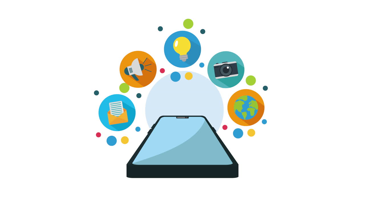 smartphone with social media marketing animation