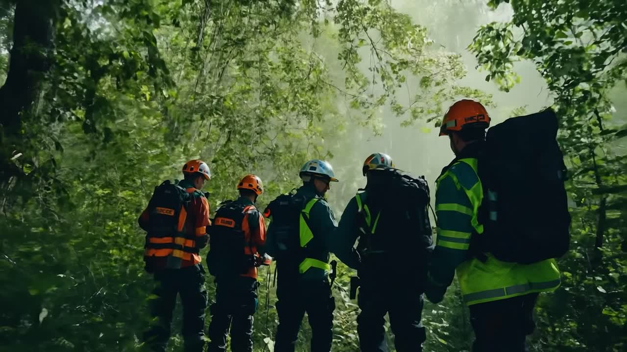 un equipo de rescatistas en el bosque