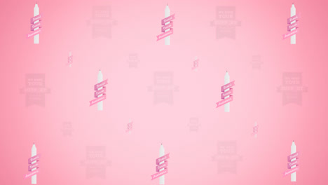 Animation-of-multiple-pink-ribbon-logo-and-breast-cancer-text-glowing-on-pink-background