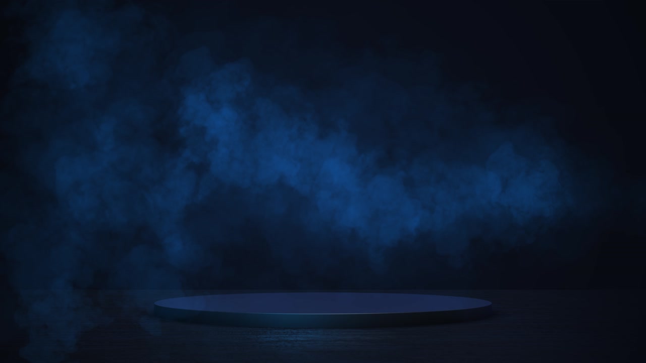 파란색 연기가 있는 어두운, 기분 나쁜 제품 전시