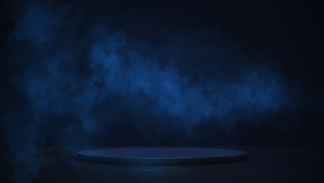 exhibición de productos oscura y de mal humor con humo azul