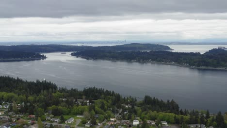 shallow sinclair inlet embayment and extensive horizon of elliot bay in seattle, washington state, united states