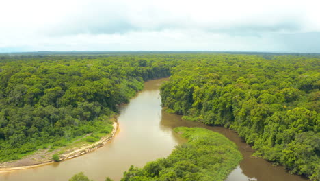 stunning raising aerial shot of rupununi river in the jungles of guyana