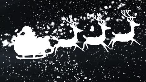 Animation-Einer-Sternschnuppe-Und-Schnee,-Der-über-Den-Weihnachtsmann-Im-Schlitten-Fällt-Und-Von-Rentieren-Gezogen-Wird