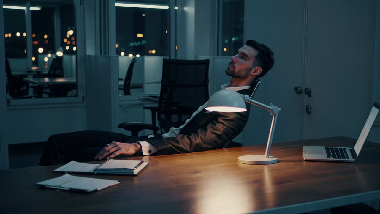 Tired Businessman at Night Office