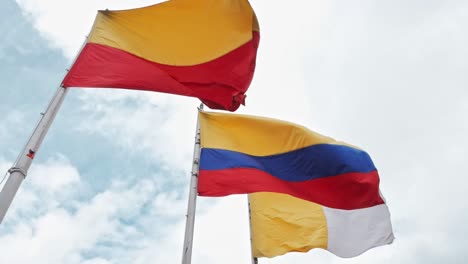 Colombian,-Vatican-and-flag-of-Bogota-in-Monserrate