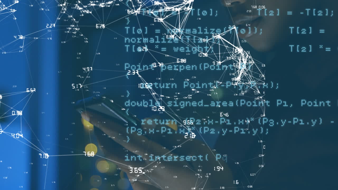 Animation of data processing over biracial businessman using smartphone