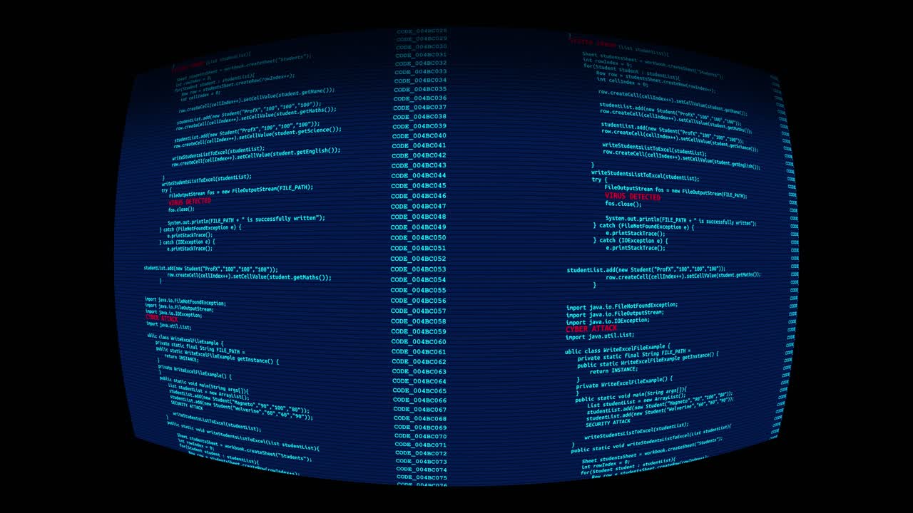 Abstract code scrolling programming code on computer screen animation background for software