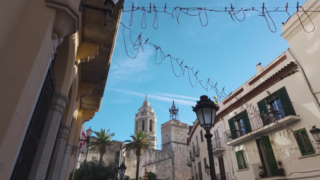 Establishing downward tilt of the iconic Church of Sant Bartomeu and Santa Tecla in Sitges Old Town