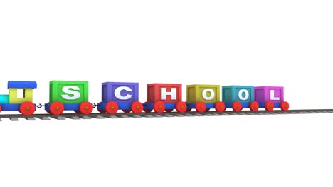 animation of a 3d train carrying school letters