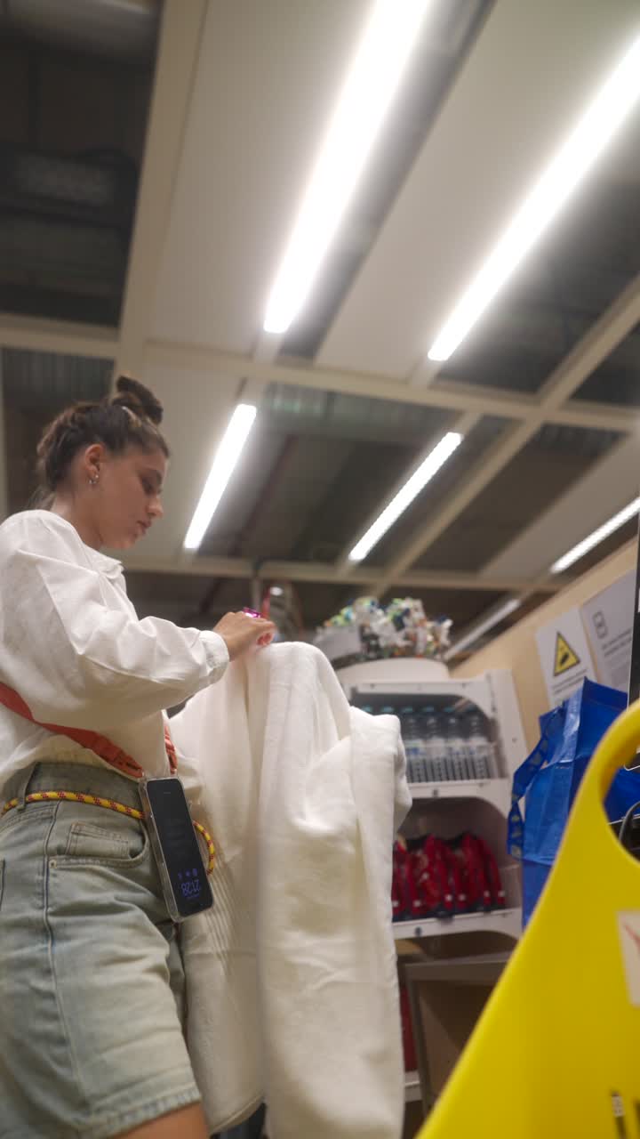 Woman at a self-checkout in a retail store