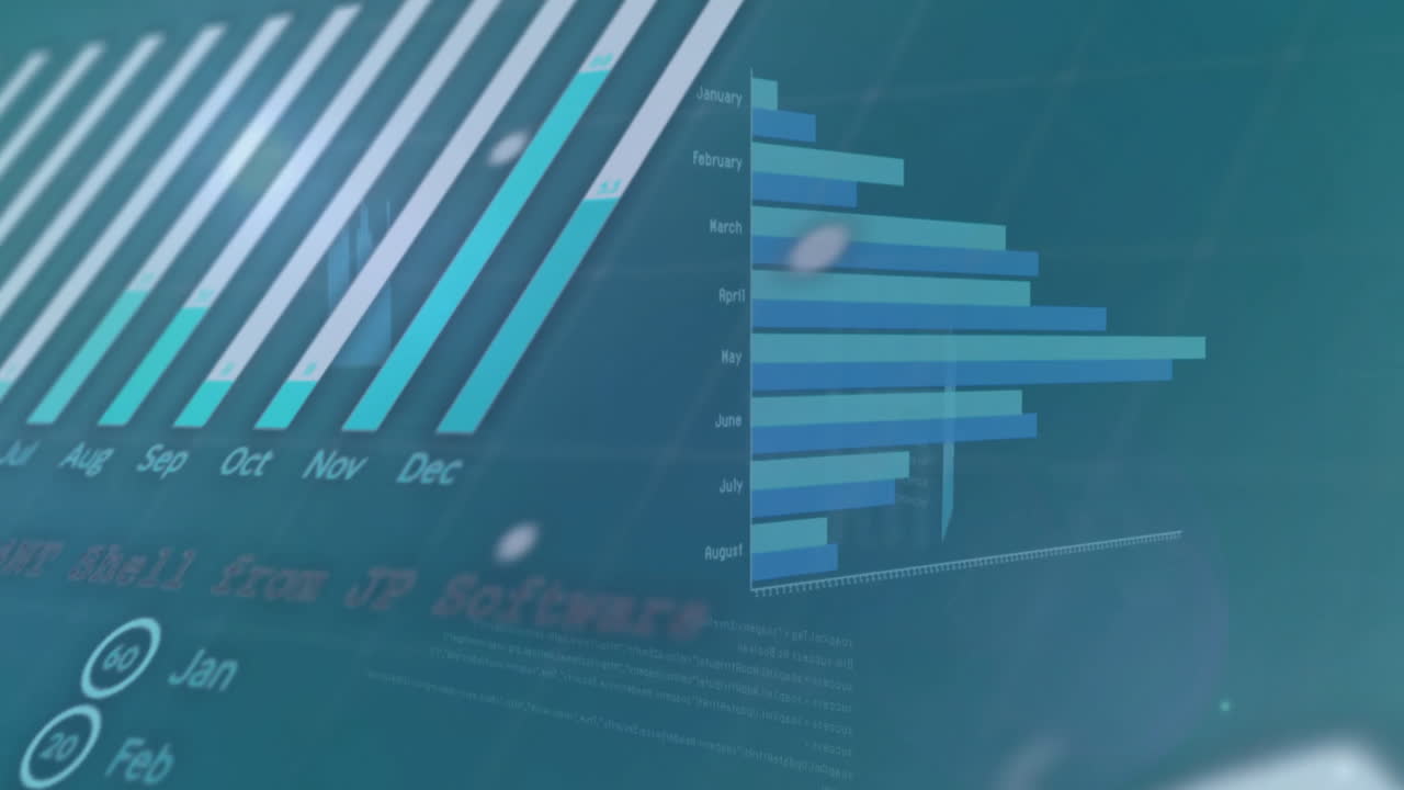 Animation af finansiel databehandling over mørk baggrund