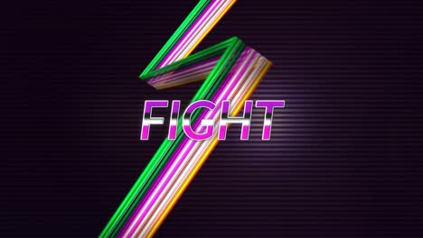 animation of fight text in purple letters over neon flash