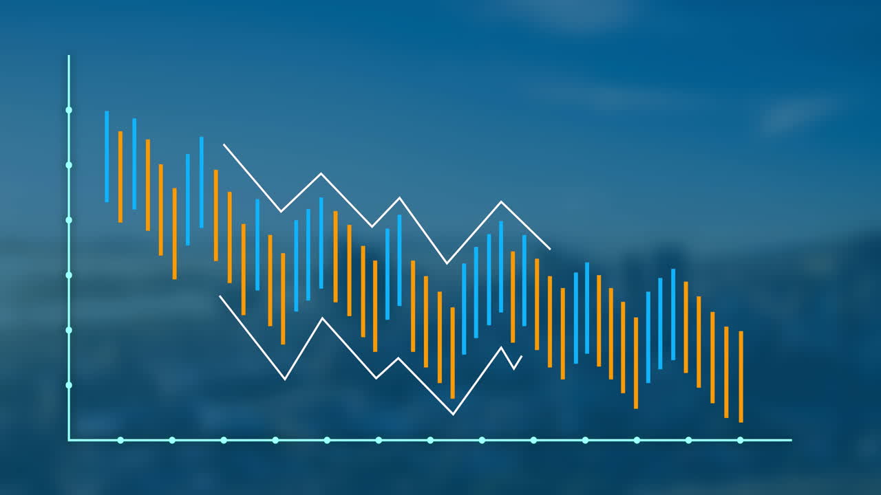 animación del procesamiento de datos financieros sobre el paisaje urbano