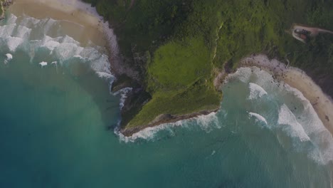 Birds-Eye-View-Of-Ballota-Beach-And-Mountains-With-Green-Vegetation-In-The-North-Of-Spain