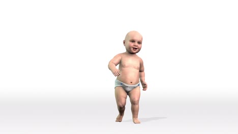 bebé caminando hacia la cámara, bucle de 4k, fondo blanco