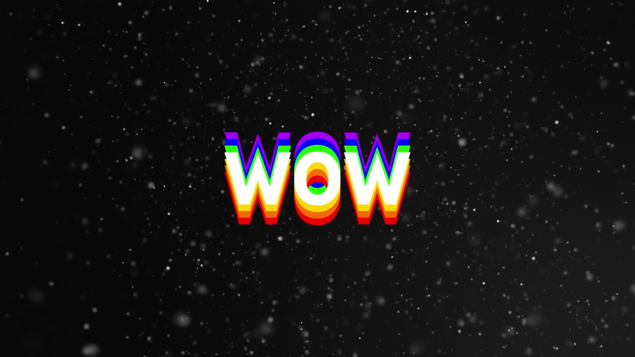 검은 바탕에 눈이 내리는 와우 텍스트를 둘러싼 추상적인 패턴의 애니메이션