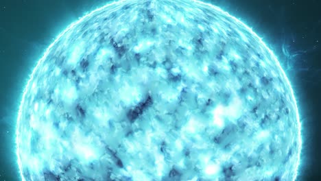 primer plano de la superficie radiante de una estrella azul con un movimiento de cámara panorámica en el espacio exterior