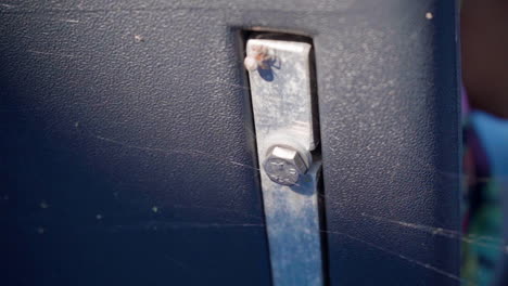 Spider-squeezing-itself-into-small-crack-in-back-of-chair