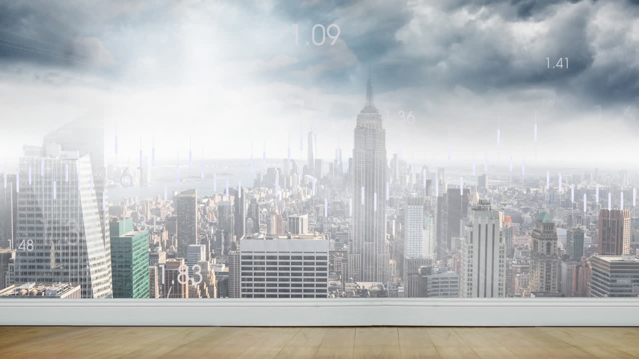 데이터 처리 및 도시 풍경에 대한 다이어그램의 애니메이션