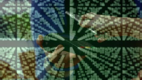 animation of network security padlock over people using payment terminal