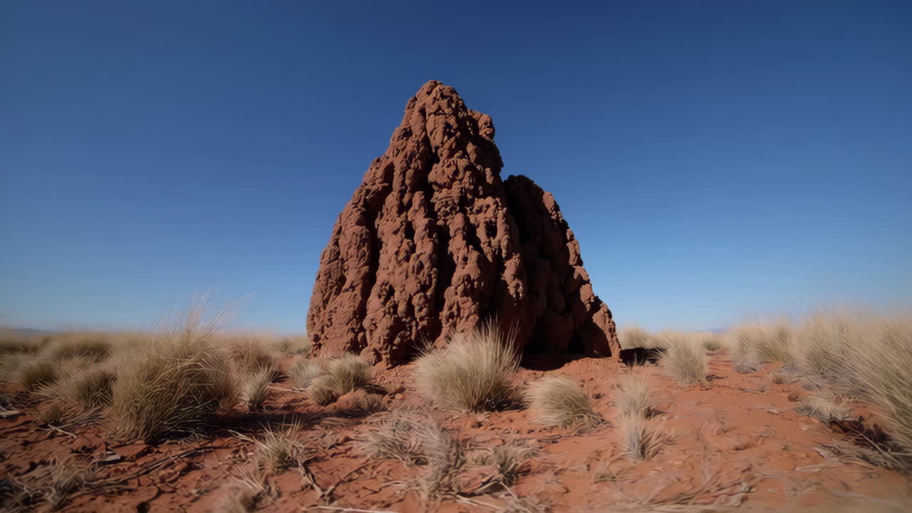 Large Termite Mound in a Dry Grassy Field