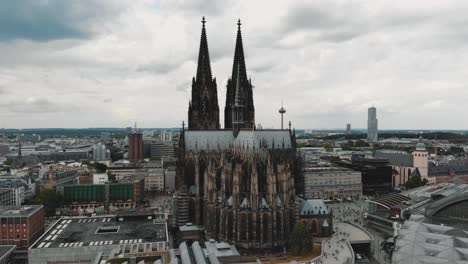 4k drone footage approaching the historical, gothic style cathedral in cologne, germany