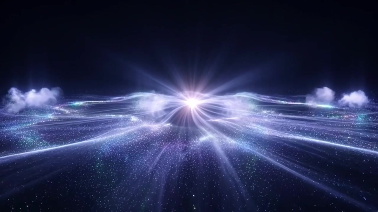 Abstract Motion Background with Glowing Particles and Light Rays