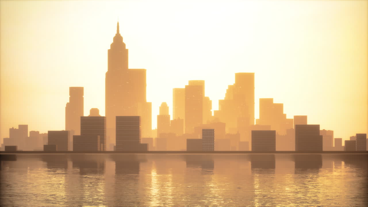 해가 뜨는 도시의 스카이 라인