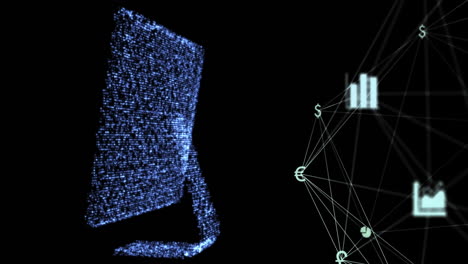 animación de la red de conexiones a través de una computadora brillante sobre un fondo negro.