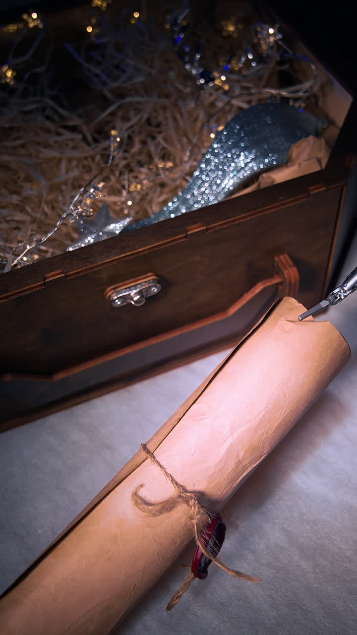 Modern robot packing new year gift. New technologies christmas gift. Vertical video