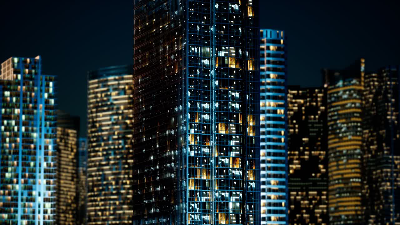 rascacielos en el barrio de negocios por la noche