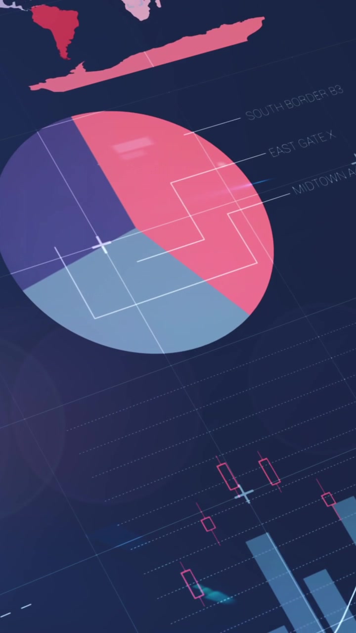 Animazione di elaborazione dati statistici su un punto luminoso su sfondo blu.