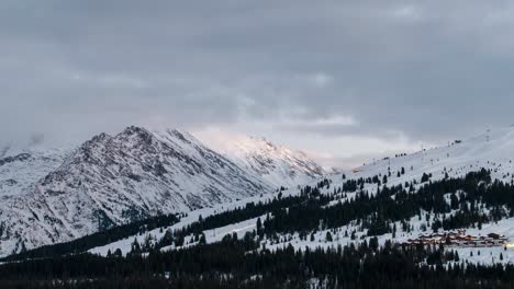 Beautiful-white-mountain-forest-slope-of-Koenigsleiten,-Austria--time-lapse