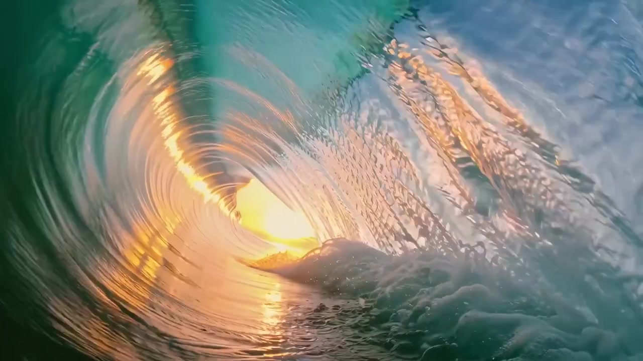 Le onde dell'oceano al tramonto