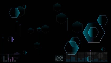 poligónica futurista infografía digital y análisis de puntos de radar cambio de bucle de dos pasos y gráfico de datos de barra y fondo de marca de hexágono violeta