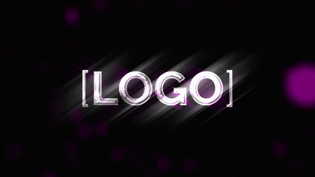 Metallisk logo-tekst afsløringsanimation på mørk baggrund