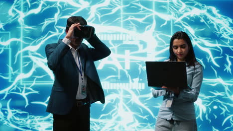 IT experts using artificial intelligence and virtual reality tech