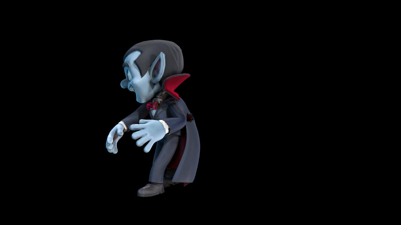 Personaggio vampiro dei cartoni animati animato che fa una camminata spettrale