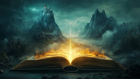 magical book in a fantasy landscape