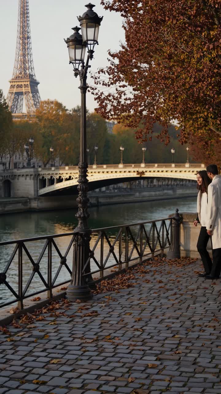 Romantic autumn scene in Paris with a side view of the Eiffel Tower
