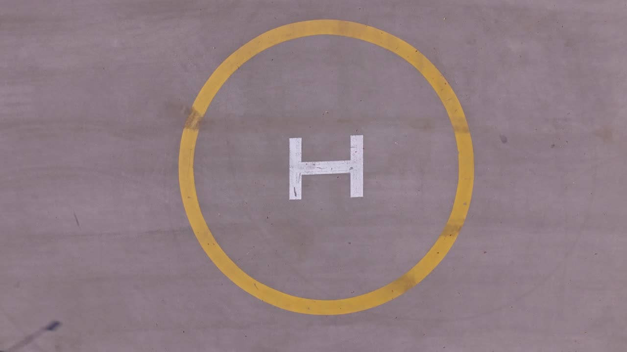 Top down view of Heli port, helipad on the building