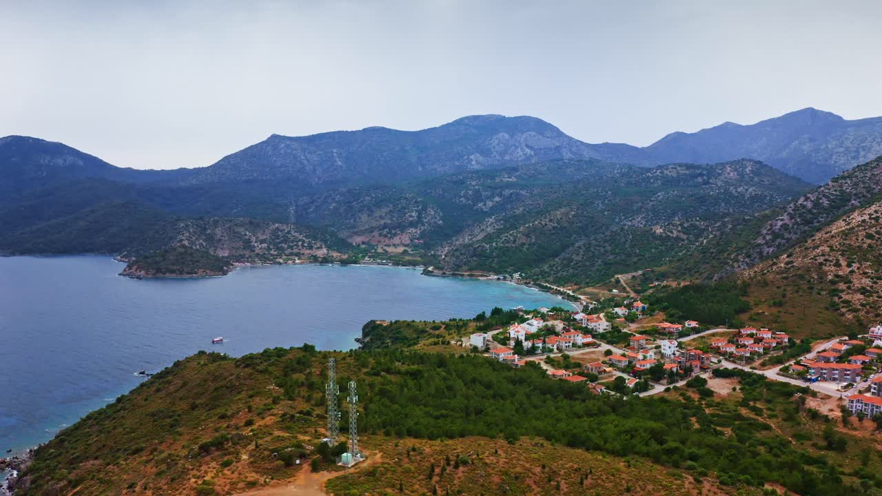 Mountainous wild seaside and village nearby Kargı Koyu lagoon
